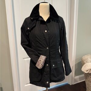 Barbour Black Utility Jacket with Patterned Cuffs